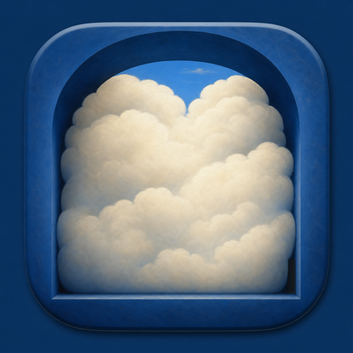 Quietly Full app icon featuring a pale cloud filling a deep blue window