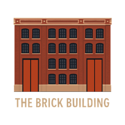 The Brick Building logo reflecting a landmark hotel, restaurant, and work club built for connection, culture, and creativity